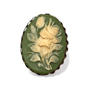 Vintage Green and Cream Floral Brooch